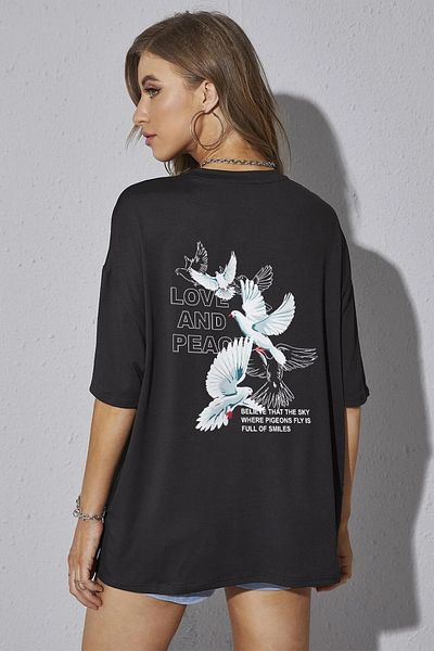 uyguntarz Μπλουζάκι Love And Peace Printed Unisex Oversize