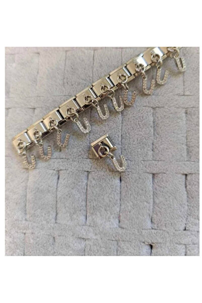 kubotique Gümüş Taşlı U Harfi Sallantılı Çelik İtalyan Charm 1 Adet