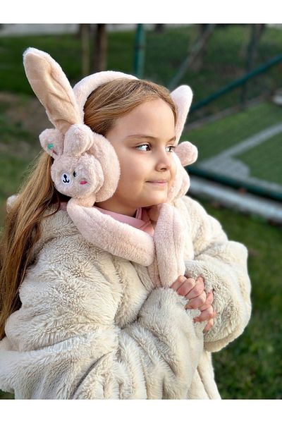 Queen Nelly Cute Plush Furry Powder Pink Rabbit Movable Hatchback Voice Headset Children's Earmuff