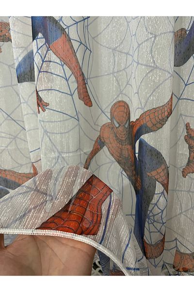 Zeren Home Spiderman Printed Children's Room Tulle Curtain Pleatless Planting