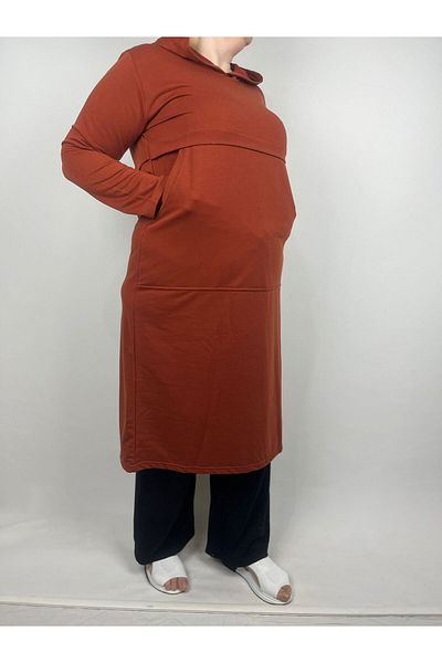 YAŞAR TRİKO Women's Tile Robe Two Side Whole Pocket Hooded Long Sleeve Two Thread Tunic