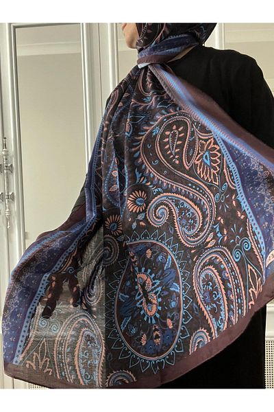 AMİNENESİL Aminenesil Ethnic Pattern Soft Cotton Shawl Burgundy Blue Color