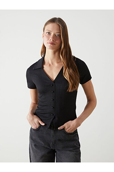 LC Waikiki Black Polo Neck Textured Women's Blouse