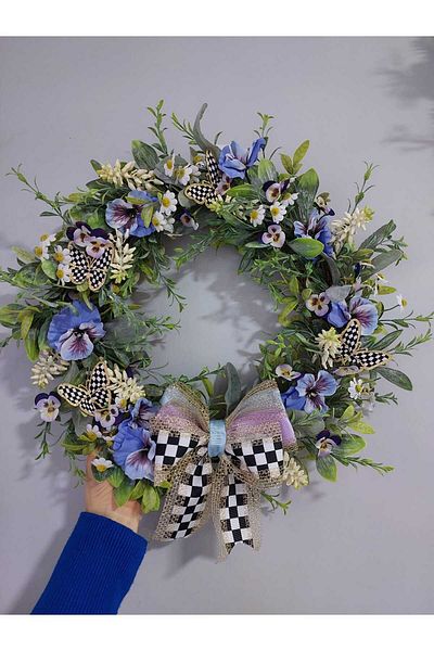 lolipophobi Ornament de ușă de lux cu tematică violet 40 cm, coroană, decor, decorațiuni interioare, flori artificiale