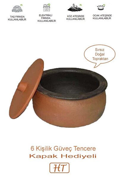 HerşeyTopraktan Toprak Güveç Orta Boy 6 Kişilik Güveç Kapağı Hediyeli