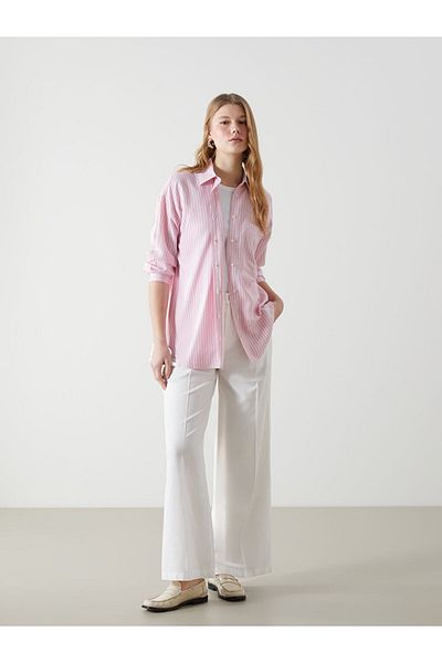 LC Waikiki Lcw Striped Linen Blend Women's Shirt Fast Fashion