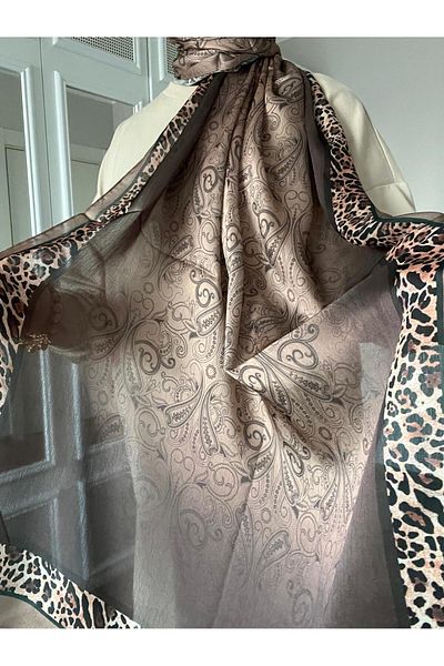 AMİNENESİL Milky Brown Aminenesil Silk Satin Shawl