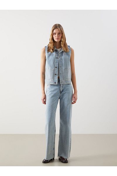 LC Waikiki Vestă de jeans pentru femei cu guler de cămașă de sezon nou - S5DV59Z8