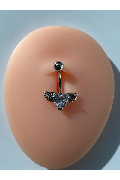 kurukafagift Steel Angel Wing Heart Color White Belly Button Ring