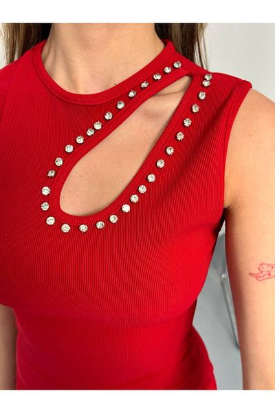 İLKCET MODA Γυναικείο φόρεμα Damla με λεπτή εφαρμογή από πέτρα