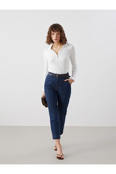 LC Waikiki Lcw Vision Ecru Polo Neck Textured Women's T-Shirt