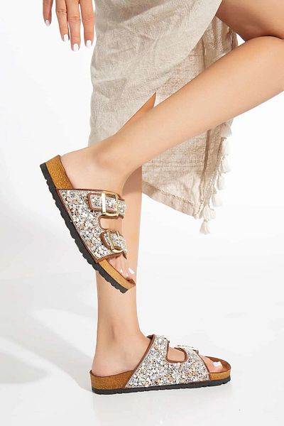 innsteal Milano Collection Natural Stone Embroidered Double Buckle Women's Slippers 25/Summer