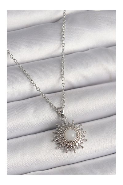 Store 316L Steel Silver Color Chain White Enamel Sun Model Women's Necklace
