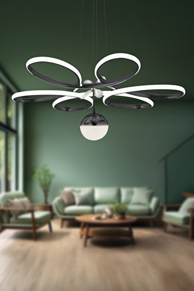 Dekorluna Rose Siyah Modern Sarkıt Beyaz Işık Led Avize Salon Mutfak Oda Hol Ledli Avize