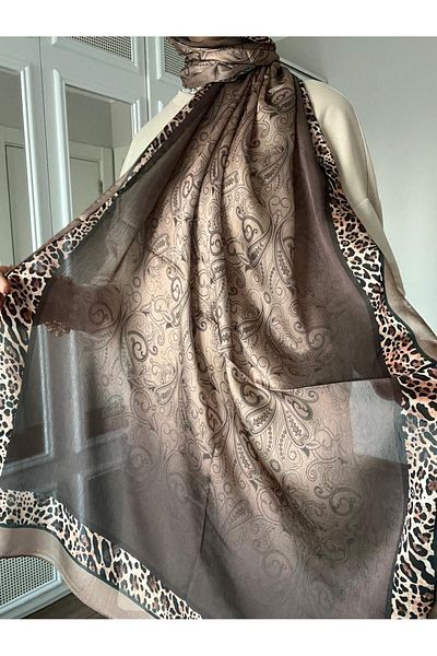 AMİNENESİL Milky Brown Aminenesil Silk Satin Shawl
