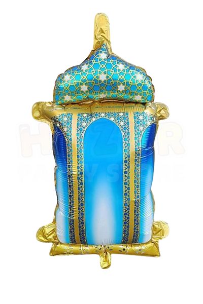 Huzur Party Store Turquoise Gold Lantern - 40X30 cm Ramadan Lamp Ornament, Islamic Motif Foil Balloon