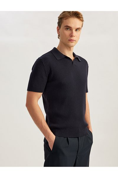 Koton Polo V-Neck Textured Short Sleeve Knitwear T-Shirt