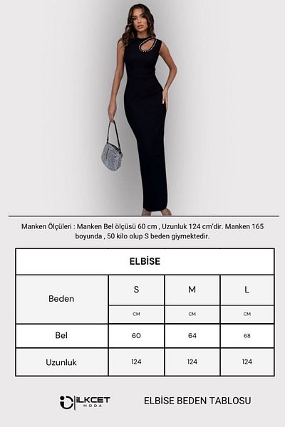 İLKCET MODA Γυναικείο φόρεμα με λεπτές λεπτές πέτρινες λεπτομέρειες