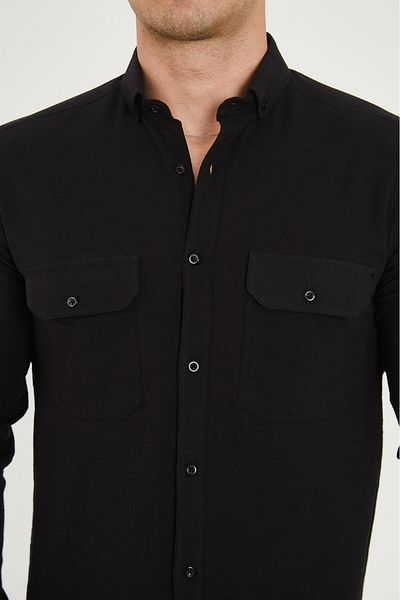 jack carisma Мъжка риза Slim Fit с двоен джоб, ликра, памук и лен, текстура