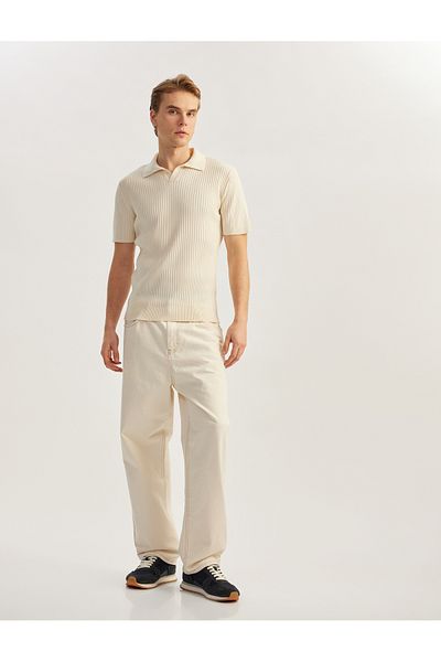 Koton Polo V-Neck Textured Short Sleeve Knitwear T-Shirt