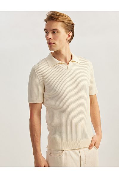 Koton Polo V-Neck Textured Short Sleeve Knitwear T-Shirt