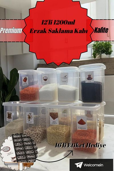 welcomein Set of 12 Clear Food Feed and Dowry - 1.2 Lt Storage Container