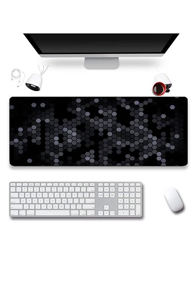 SonicTouch Black Gray Honeycomb Pattern Gamer Player Seamless Liquid Proof Keyboard Mouse Pad 32X70Cm