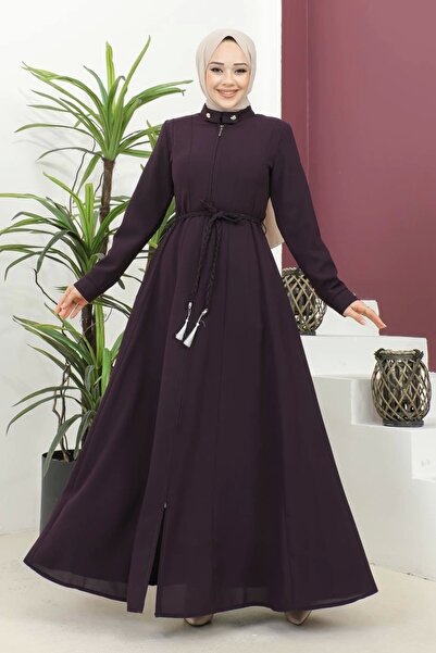 Nevayla Moda Ferace موسمي منسوج بحزام ملتوي بلون البرقوق - F0131