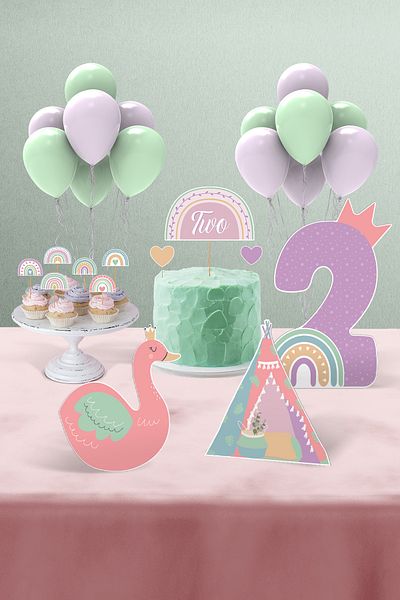 Hey Parti Σετ πάρτι γενεθλίων για κορίτσι 2 ετών - Boho Mini με θέμα το ουράνιο τόξο