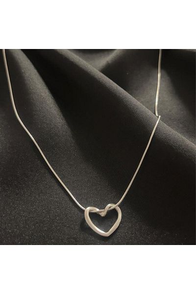 Zeyn Heart Silver Steel Necklace-45 cm