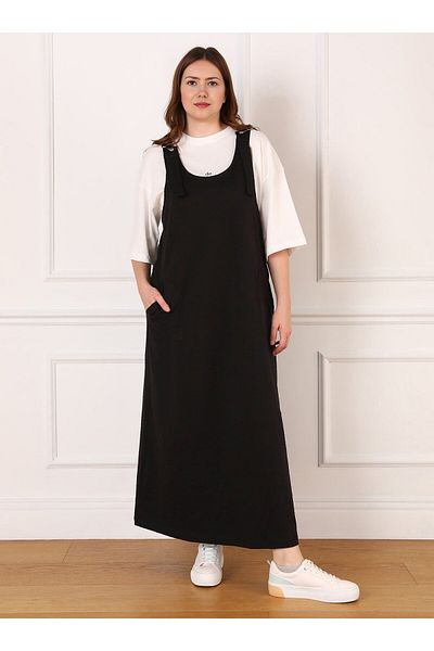 ALİA Large Size Black Knitted Sports Salopet - Strappy Dress - Alia