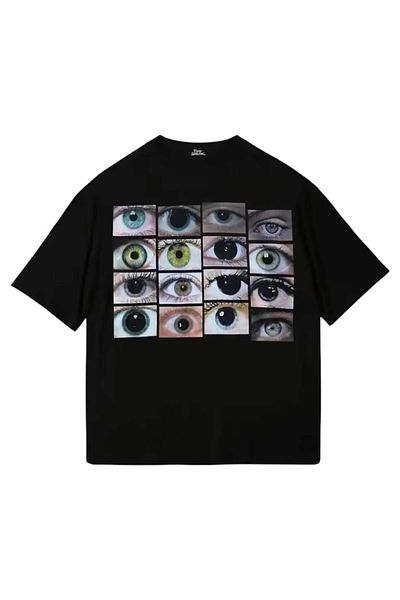 Gofeel Oversize Unisex Washed Eyes Print Detail Short Sleeve T-Shirt