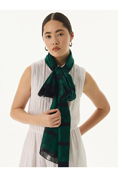 FENZA SCARF %40 İpek %60 Yün Desenli Omuz Şalı - Yeşil