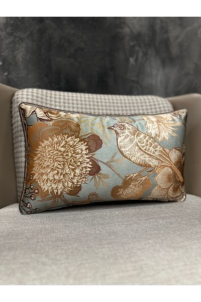 Fabricland Față de pernă din catifea de mătase importată cu model de păsări, verde mentă, 30x50cm (MOLAN DUBLĂ)