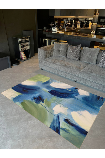 Rugs Modern Halı Ametist Serisi Mavi Yeşil Temalı Soyut Abstract Desenli Doku...