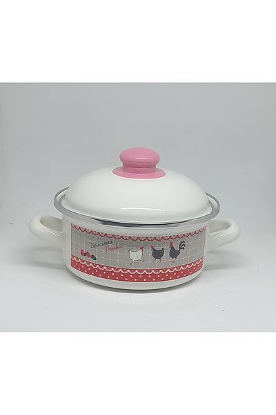 Avşar Enamel House 18 cm Diameter 1.5 Liter Chicken Decor Enamel Cooker