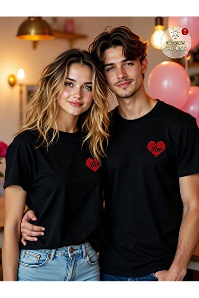 PALPİTO Tricou oversize cu imprimeu inimă neagră cu combinație de cuplu de în...