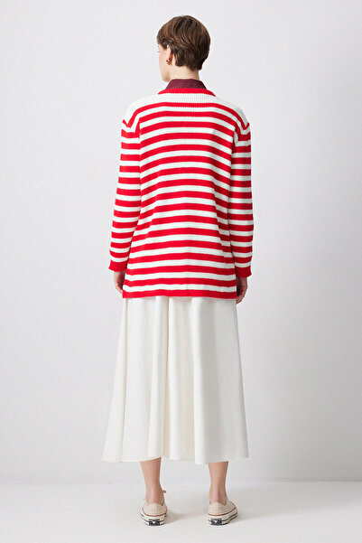 Touché Privé Gold Buttoned Striped Long Cardigan