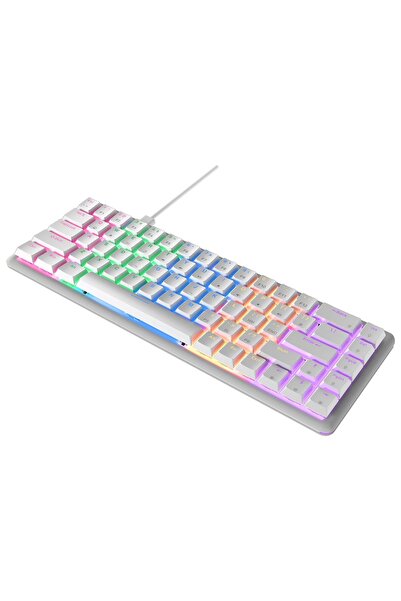 Rampage Rebel Beyaz Low Profile Blue Switch US Layout Rainbow Mekanik Gaming Oyuncu Klavye