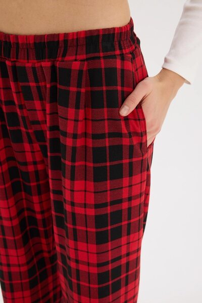 DeFacto Coool Straight Fit karierte Hose mit normaler, dehnbarer Taille und Taschen D9547AX25SP