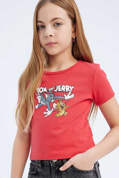 DeFacto Girls' Tom & Jerry Crop Crew Neck Short Sleeve T-Shirt E0479A825Sp