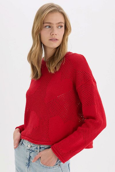 DeFacto Coool Basic Plain Crew Neck Knitwear Red Sweater E4682Ax25Sp
