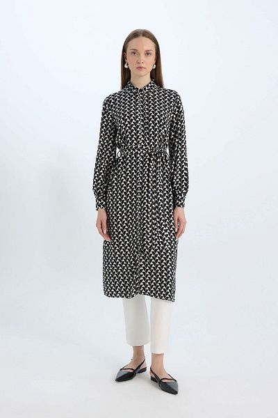DeFacto Langarm-Shirt-Tunika mit normaler Passform und gemusterten Gürteln D1297AX25SP