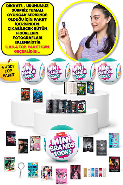 TOYFEST 4 Adet Mini Brands Mini Books Kitap Fügürleri Sürpriz Top Paket - 4 Adet
