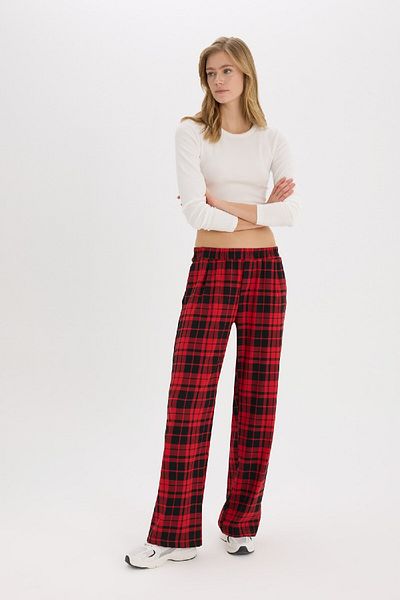 DeFacto Coool Straight Fit Checked Regular Stretchy Waisted Pocket Pants D9547Ax25Sp