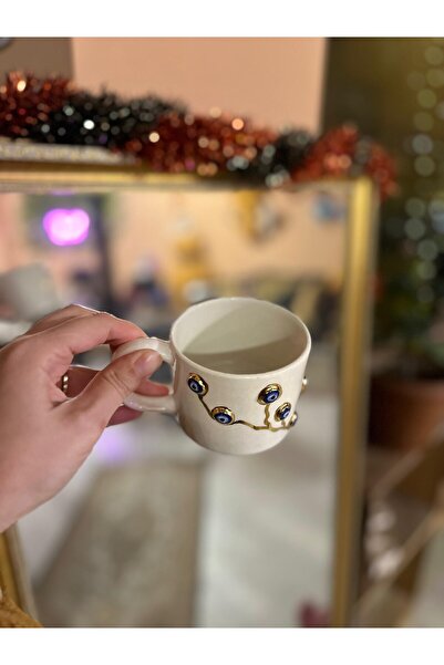 tuanART Nazar Boncuğu Detay Kahve Fincanı Mug 24K Altın-2