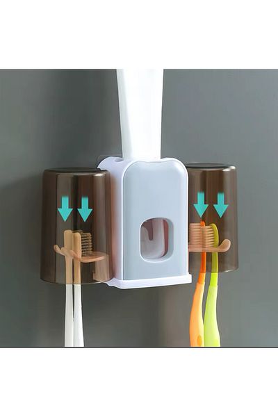 Hombak Distribuitor automat de pastă de dinți - Se poate lipi dacă este și pe perete, steril cu 2 căni