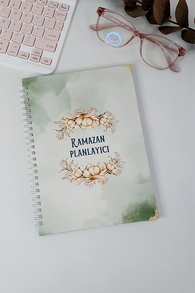 Burak Baskı Tasarım Ramadan Planner - Undated, Floral Cardboard Cover, Worship Tracking and Diary Agenda