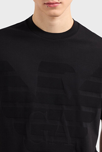 Emporio Armani Λογότυπο Jacquard με στάμπα 100% βαμβακερό μπλουζάκι με λαιμόκοψη ανδρικό μπλουζάκι