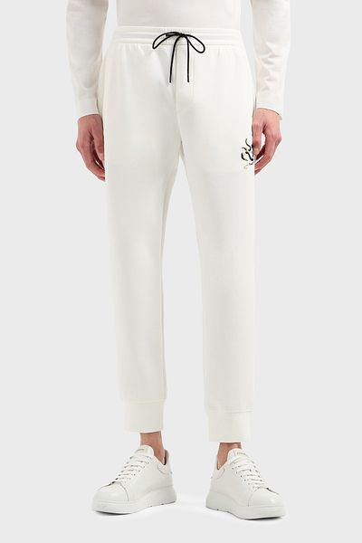 Emporio Armani بنطال رياضي للرجال - مقاس عادي، خصر مطاطي، بنطال بأرجل مضلعة EM 001701   AF100